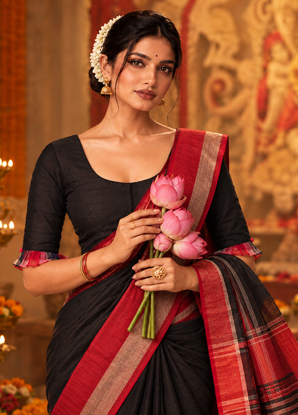 Black Round Neck Designer Blouse