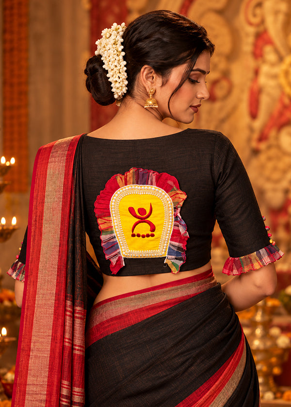 Black Round Neck Designer Blouse