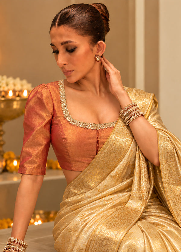 Rust Round Neck Designer Blouse