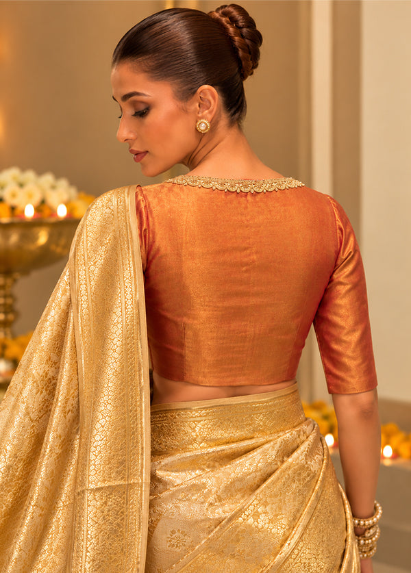 Rust Round Neck Designer Blouse
