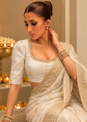 Silver Round Neck Designer Blouse