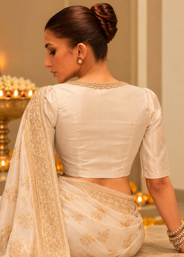 Silver Round Neck Designer Blouse