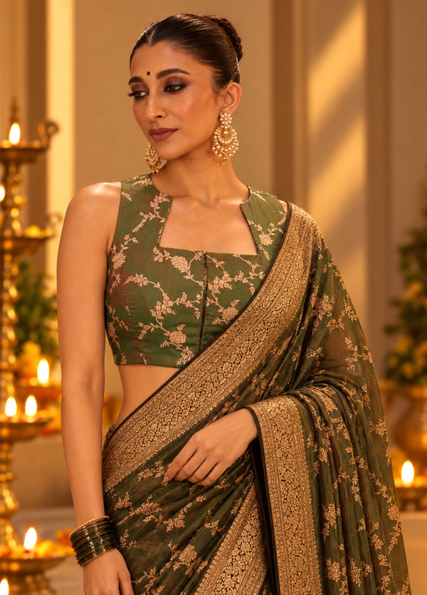 Mehendi Green Designer Neck Designer Blouse