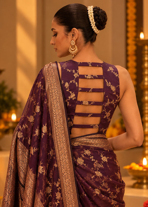 Purple Designer Neck Designer Blouse