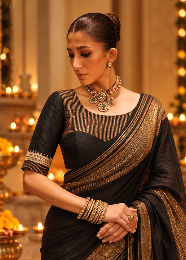 Black Boat Neck Designer Blouse