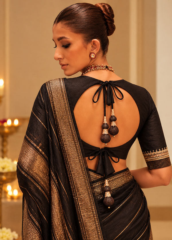 Black Boat Neck Designer Blouse