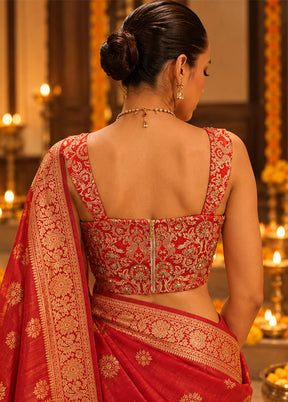 Red Square Neck Designer Blouse