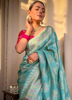 Blue Spun Silk Saree With Blouse Piece