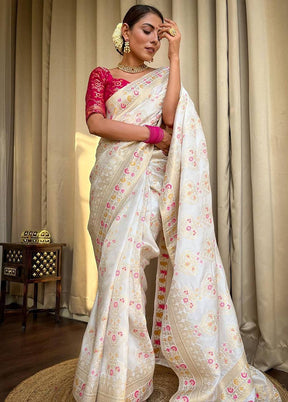 White Spun Silk Saree With Blouse Piece
