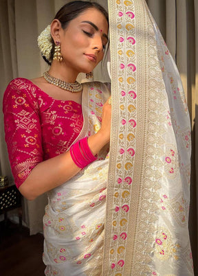 White Spun Silk Saree With Blouse Piece