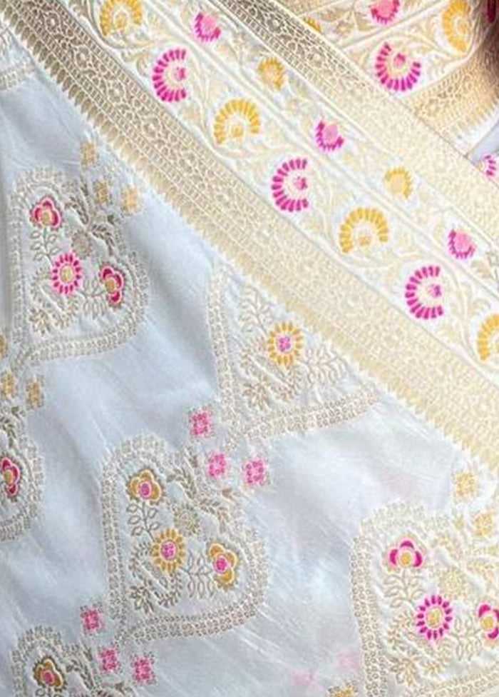 White Spun Silk Saree With Blouse Piece