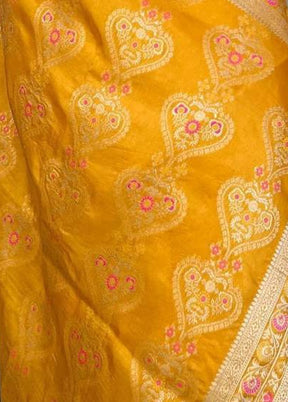 Yellow Spun Silk Saree With Blouse Piece