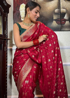 Red Spun Silk Saree With Blouse Piece