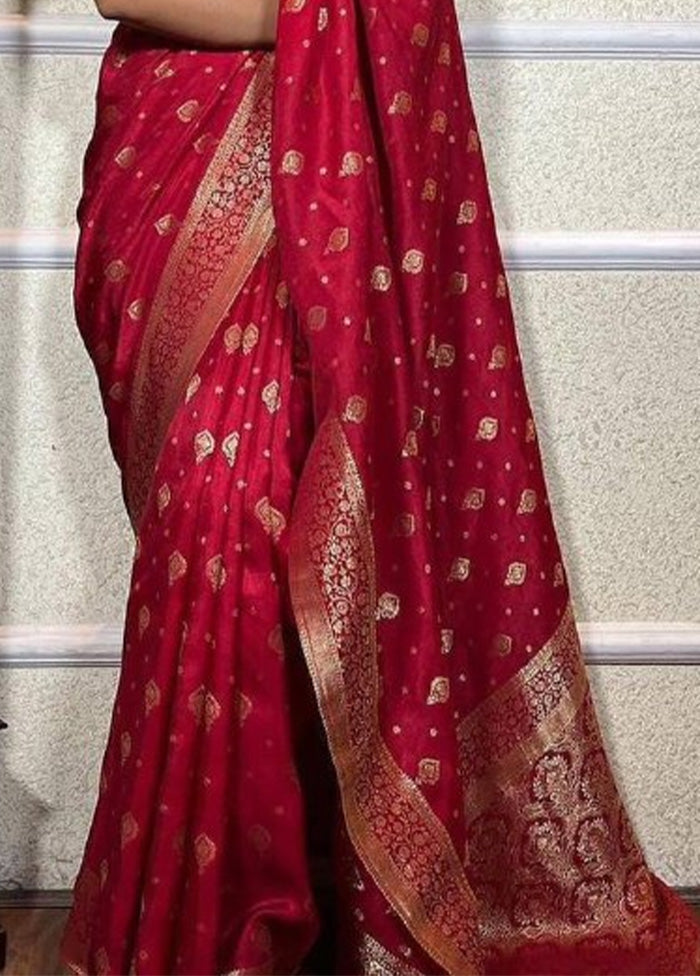Red Spun Silk Saree With Blouse Piece