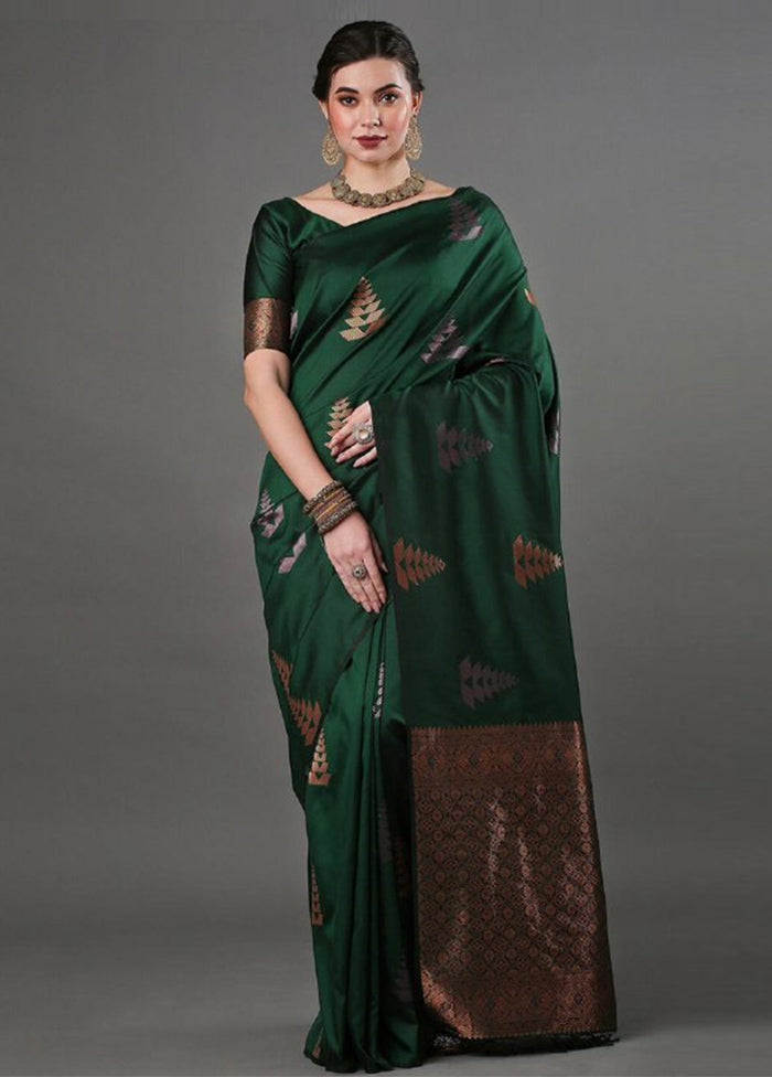 Green Spun Silk Saree With Blouse Piece