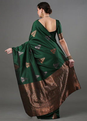 Green Spun Silk Saree With Blouse Piece