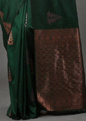 Green Spun Silk Saree With Blouse Piece
