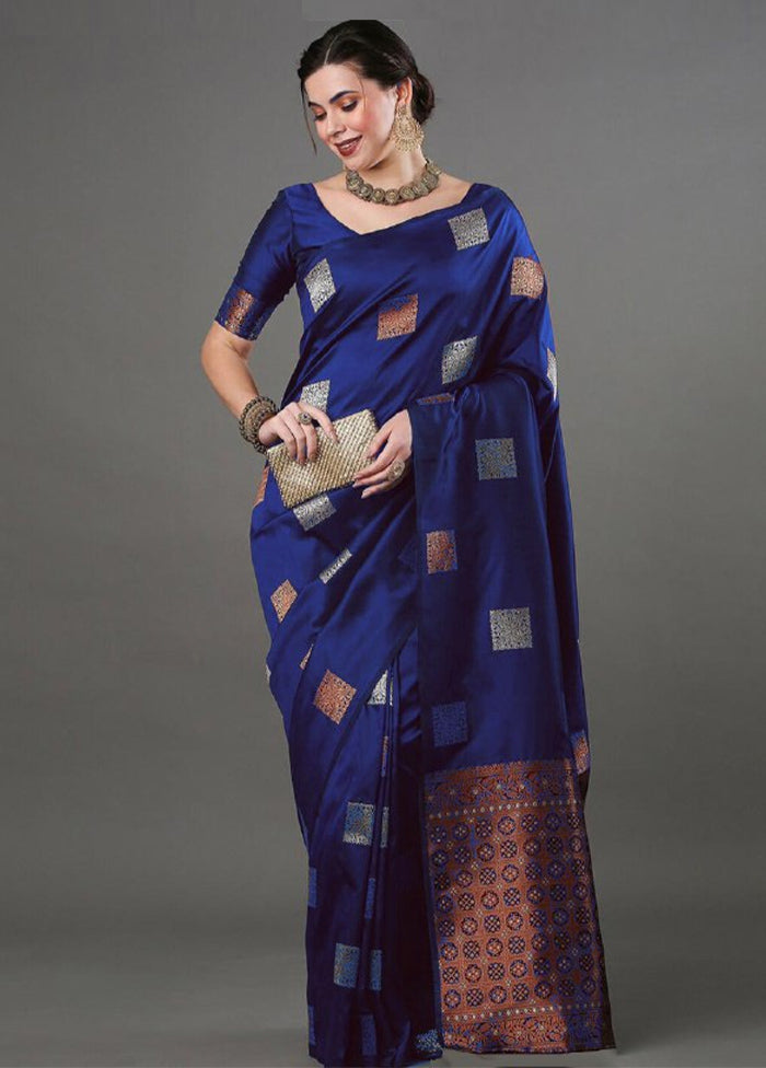 Blue Spun Silk Saree With Blouse Piece