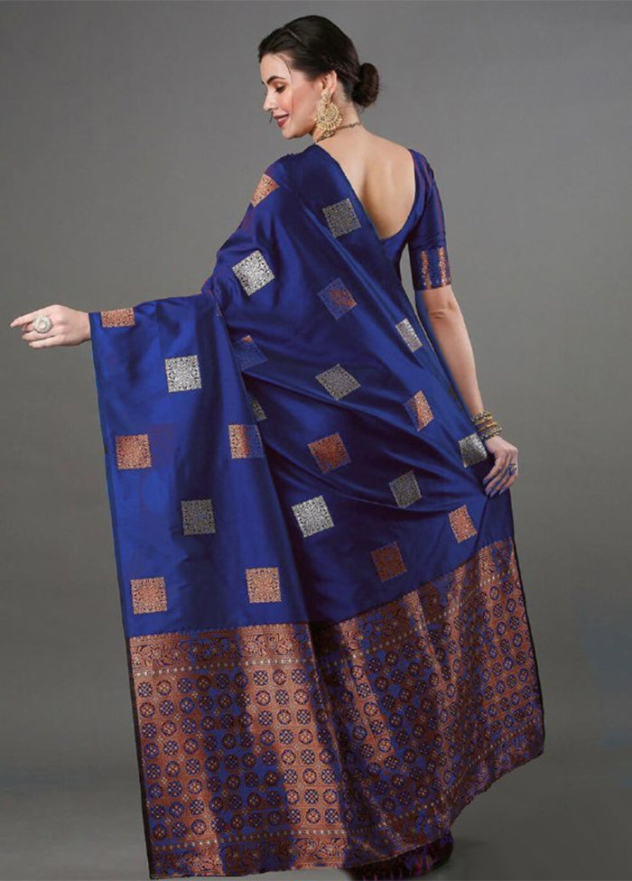 Blue Spun Silk Saree With Blouse Piece