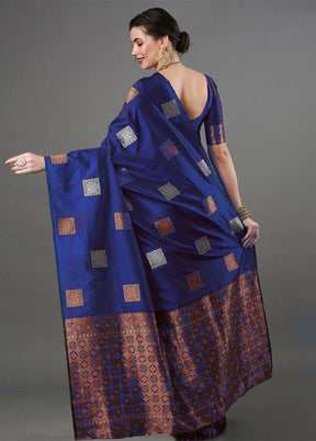 Blue Spun Silk Saree With Blouse Piece