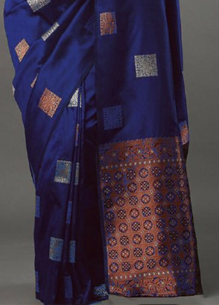 Blue Spun Silk Saree With Blouse Piece