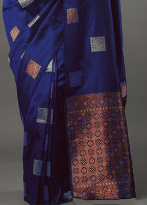 Blue Spun Silk Saree With Blouse Piece