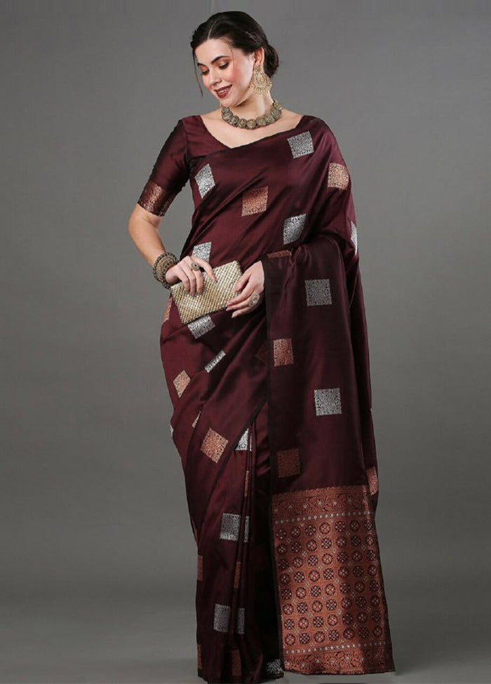 Brown Spun Silk Saree With Blouse Piece
