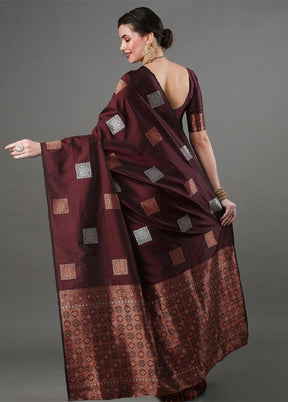 Brown Spun Silk Saree With Blouse Piece