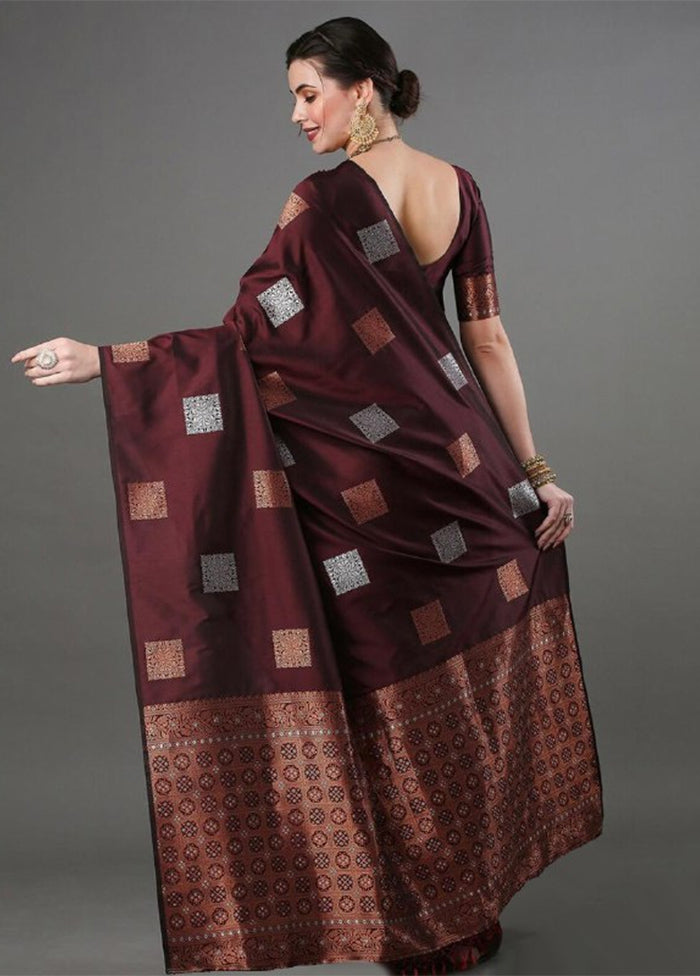Brown Spun Silk Saree With Blouse Piece