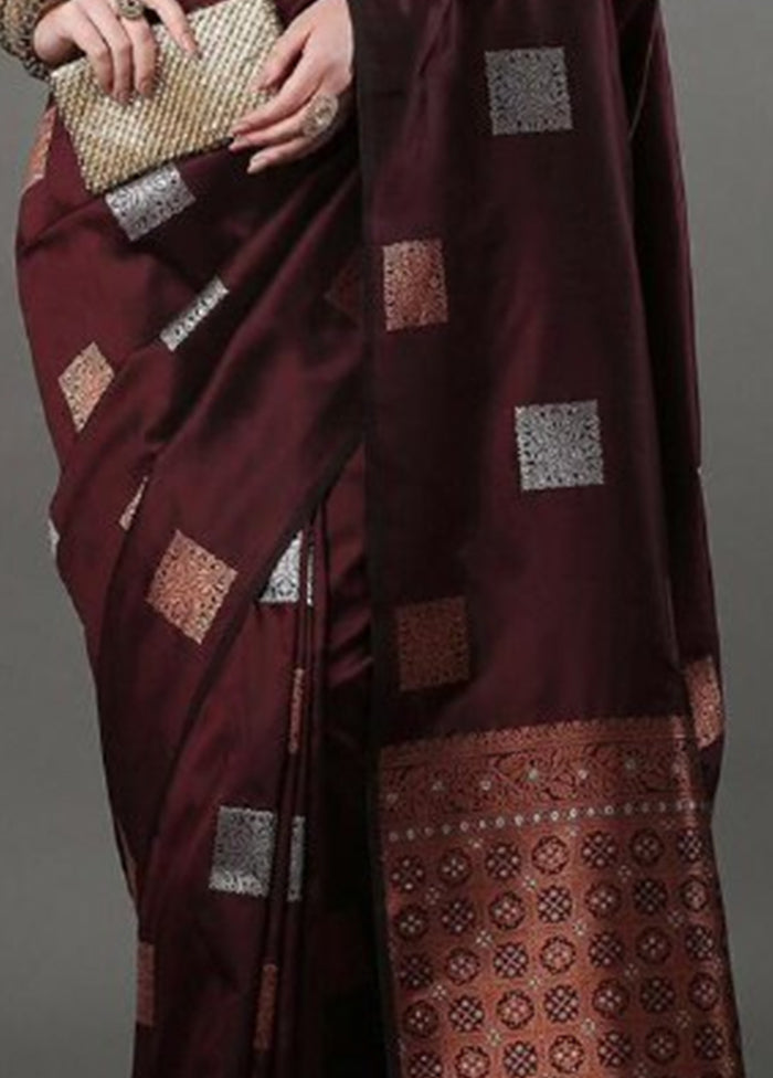 Brown Spun Silk Saree With Blouse Piece