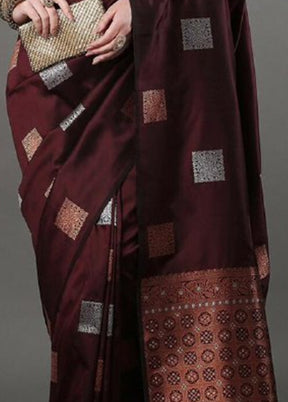 Brown Spun Silk Saree With Blouse Piece