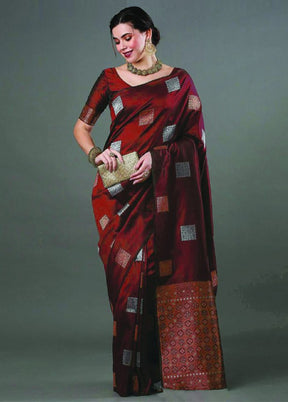 Maroon Spun Silk Saree With Blouse Piece