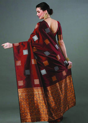 Maroon Spun Silk Saree With Blouse Piece