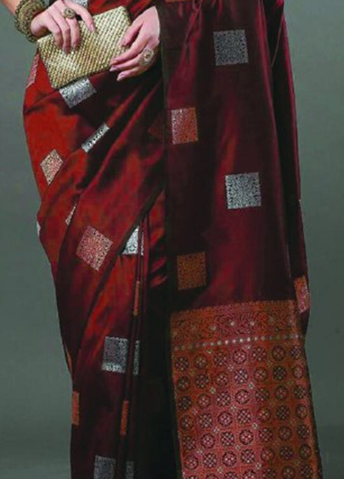 Maroon Spun Silk Saree With Blouse Piece