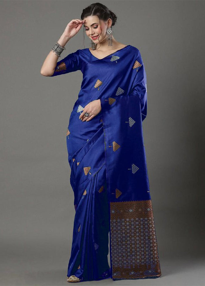 Blue Spun Silk Saree With Blouse Piece