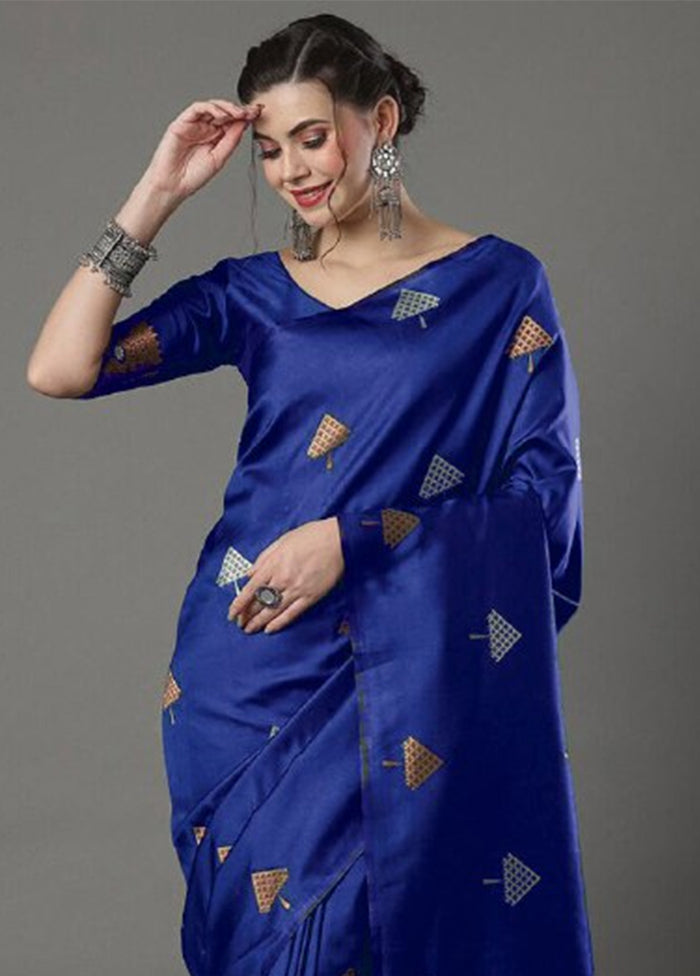 Blue Spun Silk Saree With Blouse Piece