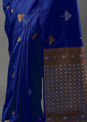 Blue Spun Silk Saree With Blouse Piece