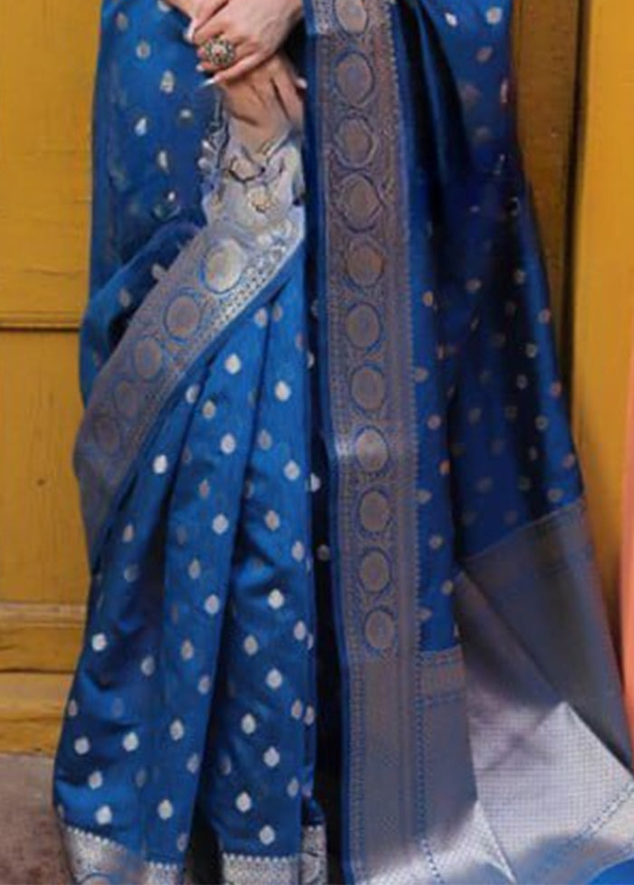 Blue Spun Silk Saree With Blouse Piece