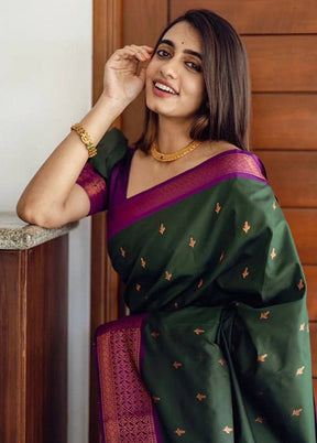 Green Spun Silk Saree With Blouse Piece