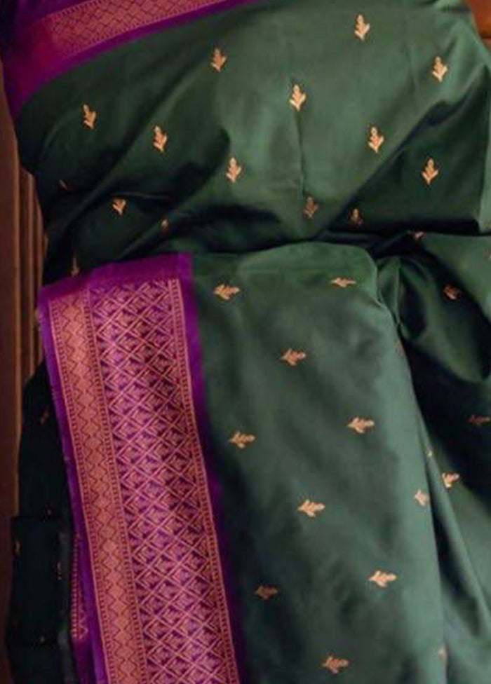 Green Spun Silk Saree With Blouse Piece