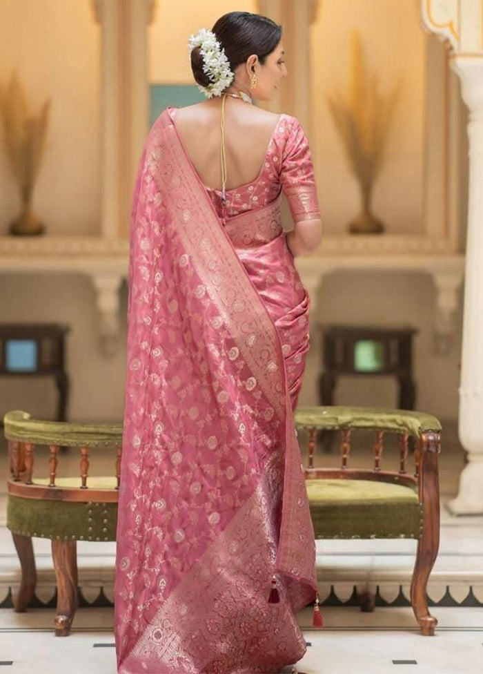 Peach Spun Silk Saree With Blouse Piece