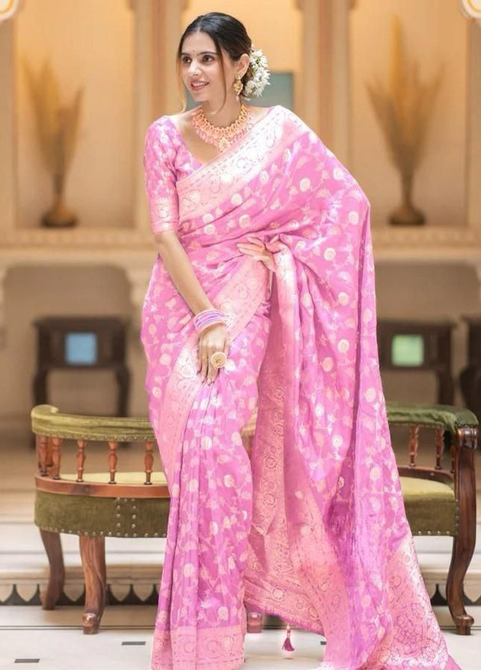 Light Pink Spun Silk Saree With Blouse Piece