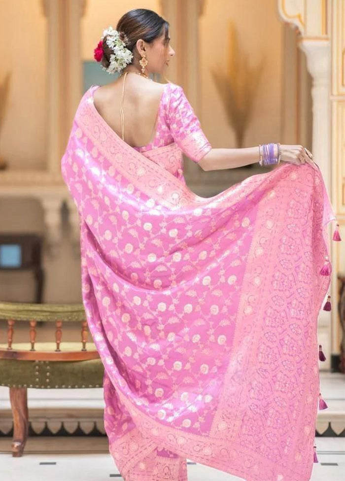 Light Pink Spun Silk Saree With Blouse Piece