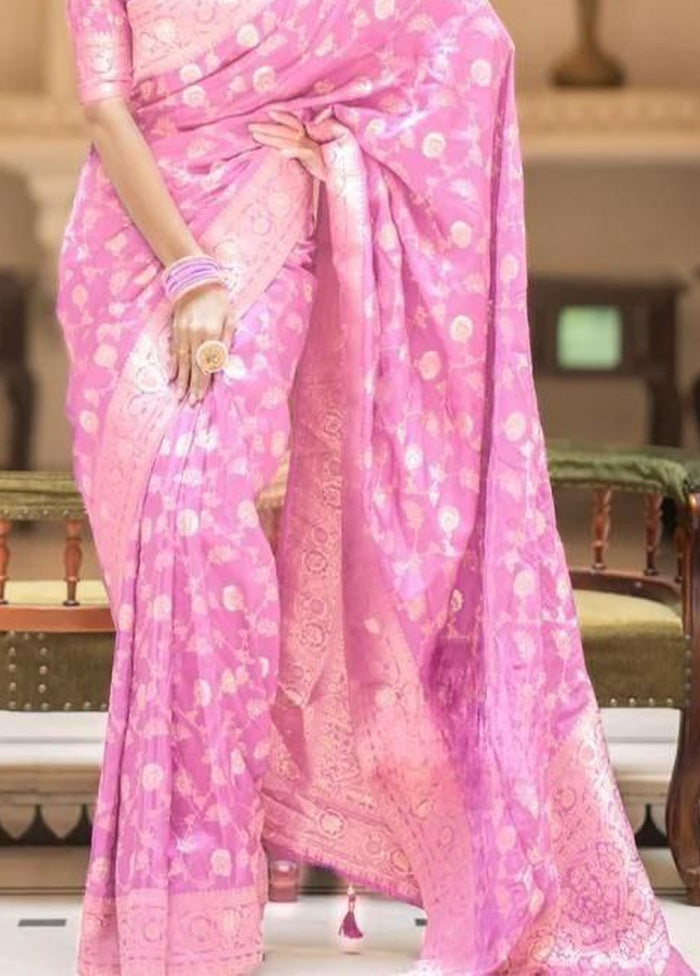 Light Pink Spun Silk Saree With Blouse Piece