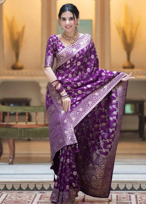 Purple Spun Silk Saree With Blouse Piece