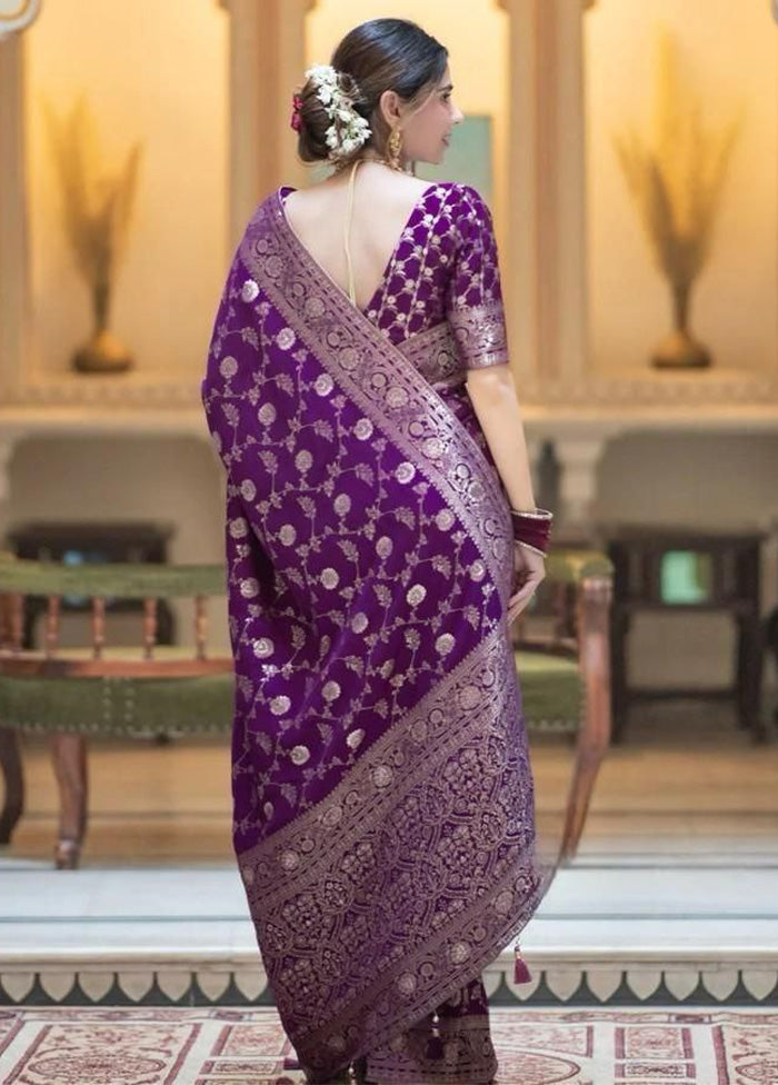 Purple Spun Silk Saree With Blouse Piece