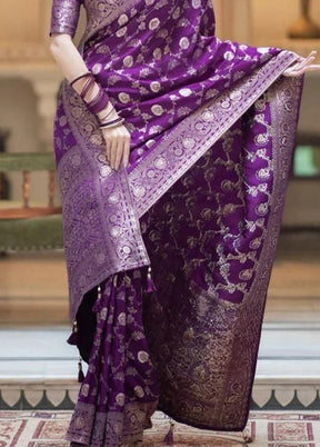 Purple Spun Silk Saree With Blouse Piece