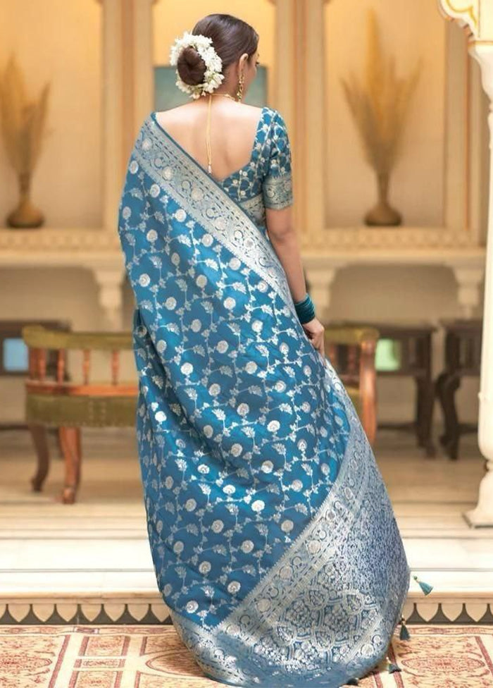 Rama Spun Silk Saree With Blouse Piece