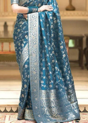 Rama Spun Silk Saree With Blouse Piece