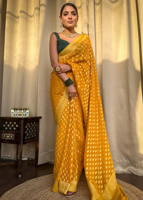 Yellow Spun Silk Saree With Blouse Piece